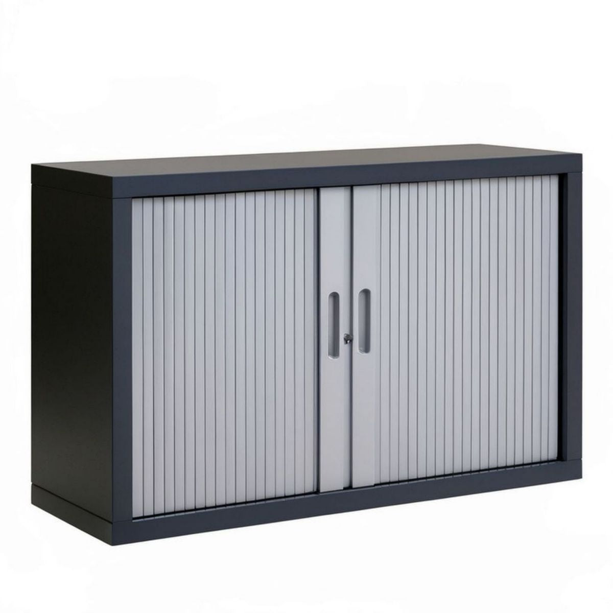 Rollladenschrank mit Schloss, 120 x 43 x 74 cm, Schwarz/Grau