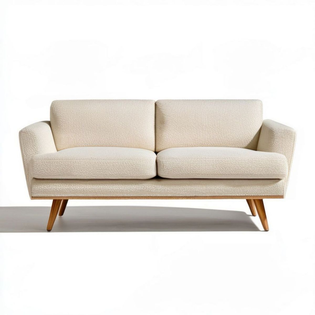 2-Sitzer-Sofa 160 x 85 x 82 cm in Creme mit Bouclé-Bezug und Holzfüssen