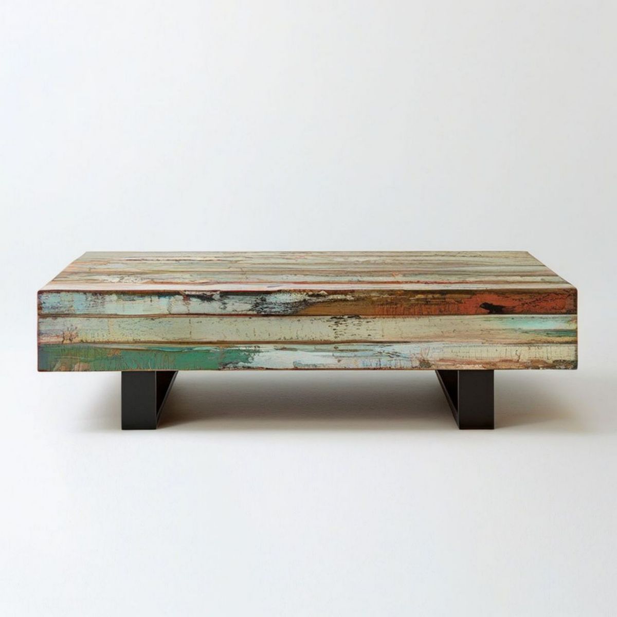 Rechteckiger Couchtisch aus Altholz-Massivholz, mehrfarbig, 120 x 60 x 35 cm