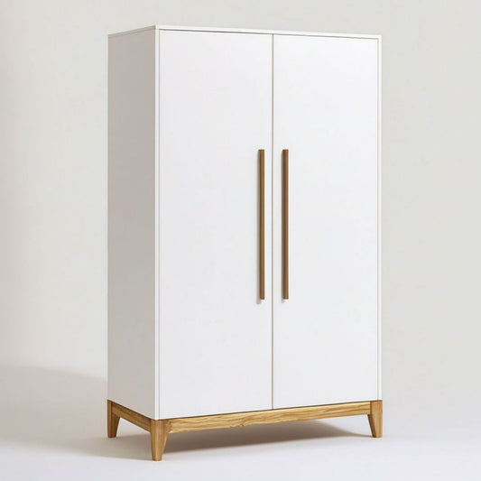 Kleiderschrank mit 2 Drehtüren, 90 x 55 x 180 cm, Weiss/Natur