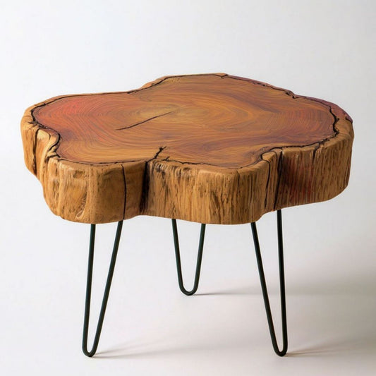 Couchtisch aus Akazien-Massivholz in Naturform, Naturbraun/Schwarz, 80 x 70 x 45 cm