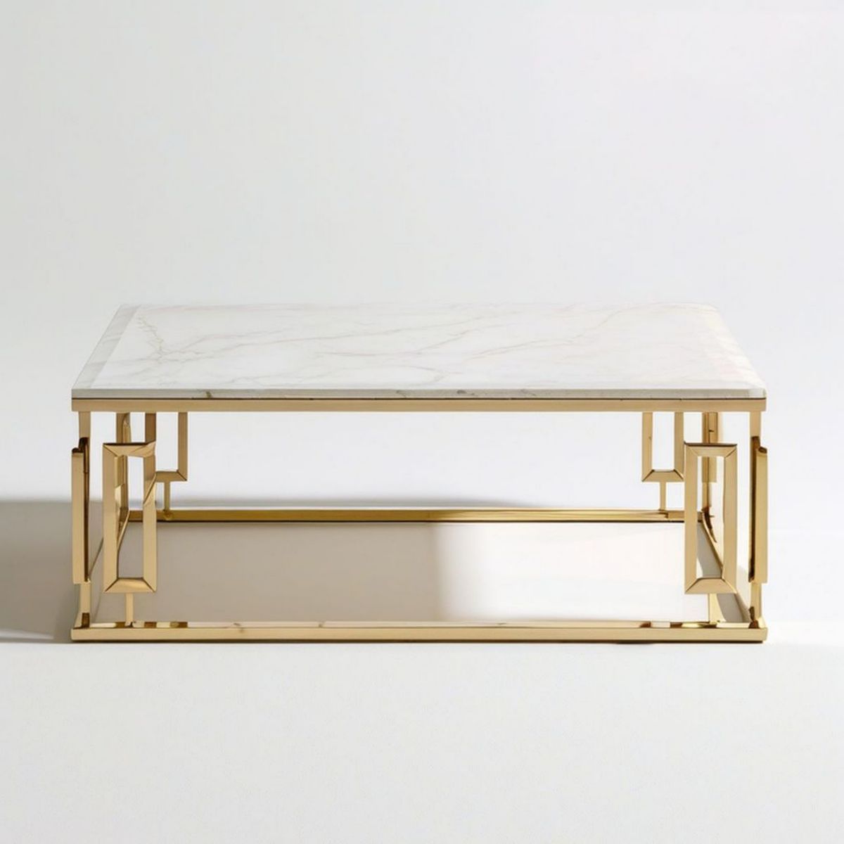 Rechteckiger Couchtisch 120 x 60 x 45 cm in Weiss/Gold mit Marmoroptik