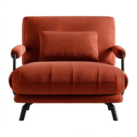 Polstersessel mit Rückenkissen in Terrakotta, Bouclé-Polyester und schwarzem Stahlgestell, 82 x 88 x 92 cm