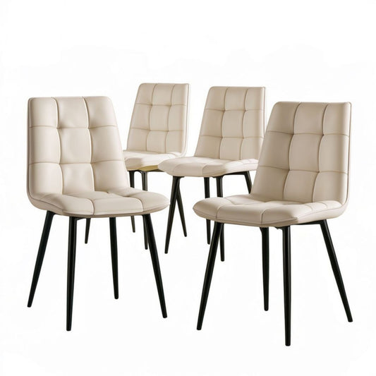 4er-Set Esszimmerstühle in Creme mit schwarzem Stahlgestell, 45 x 55 x 90 cm