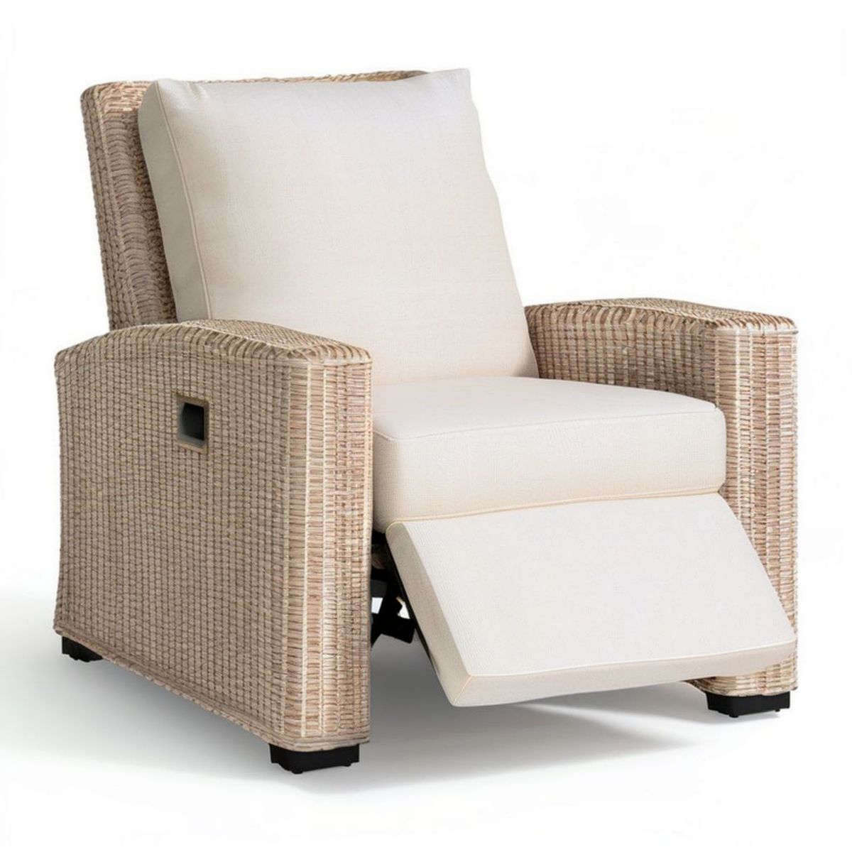Manuell verstellbarer Relaxsessel mit Fussstütze, 78 x 92 x 102 cm, Natur/Creme, PE-Geflecht und Polyester