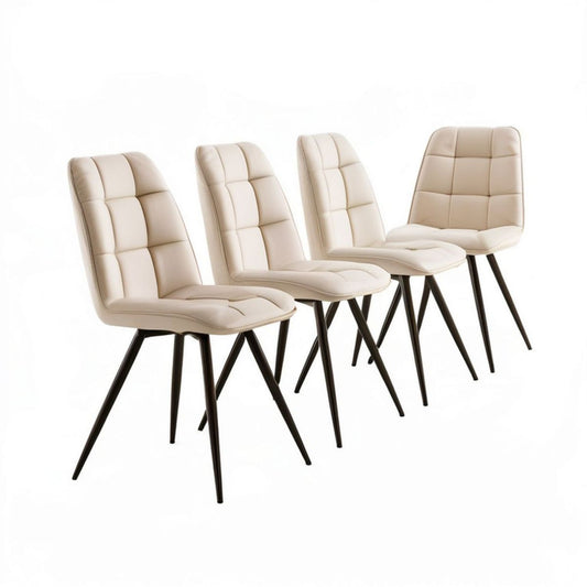 4er-Set Esszimmerstühle in Creme und Schwarz, 44 × 58 × 98 cm, PU-Bezug und Stahlgestell