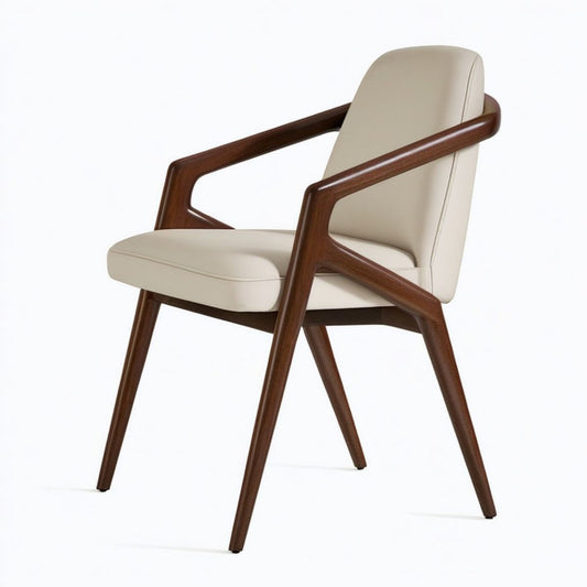 Armlehnstuhl 58 x 60 x 83 cm Creme/Dunkelbraun Kunstleder und Massivholz