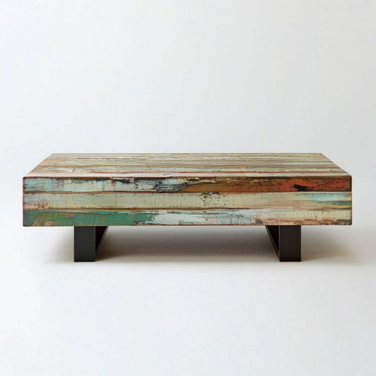 Rechteckiger Couchtisch aus Altholz-Massivholz, mehrfarbig, 120 x 60 x 35 cm
