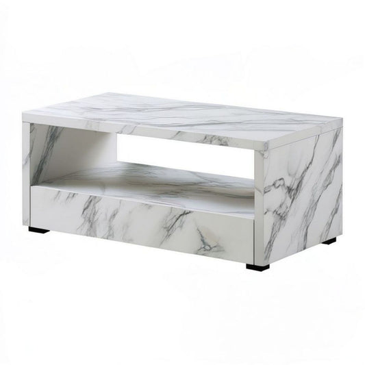 Rechteckiger Couchtisch mit offenem Ablagefach, 100 x 60 x 45 cm, Weiss/Grau/Schwarz, MDF in Marmordekor