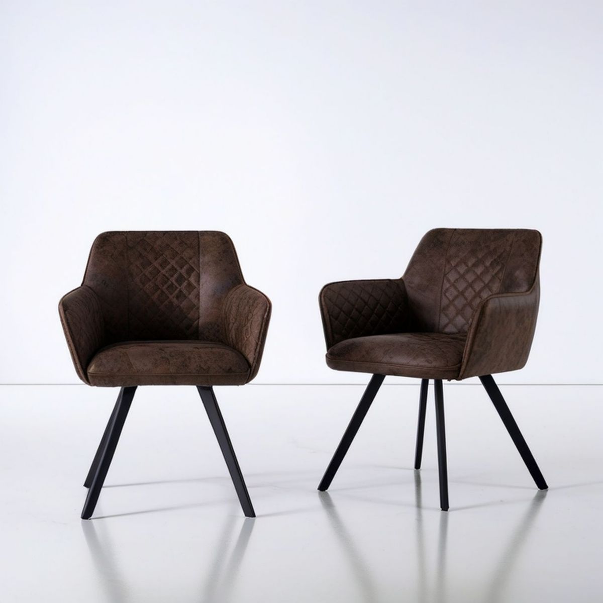 2er-Set gepolsterte Esszimmerstühle mit Armlehnen, Braun/Schwarz, 58 x 61 x 87 cm