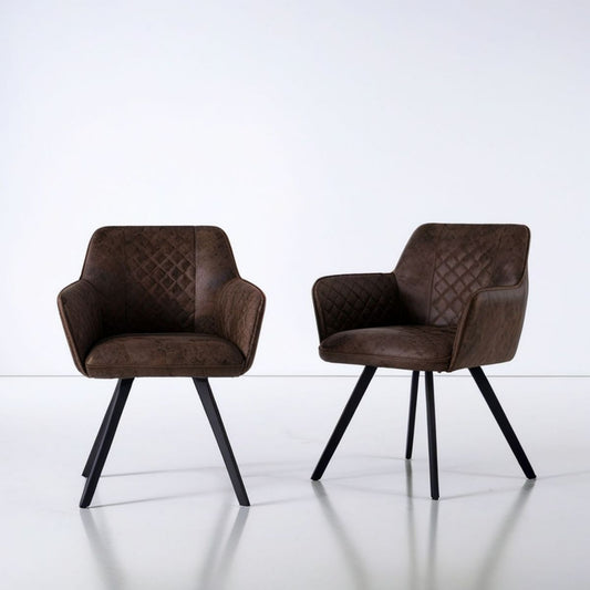 2er-Set gepolsterte Esszimmerstühle mit Armlehnen, Braun/Schwarz, 58 x 61 x 87 cm