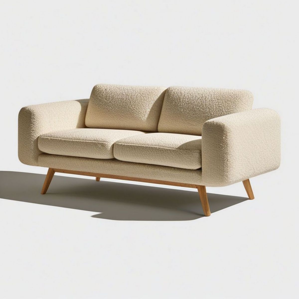2-Sitzer-Sofa 160 x 85 x 82 cm in Creme/Natur mit Bouclé-Bezug und Massivholzfüssen