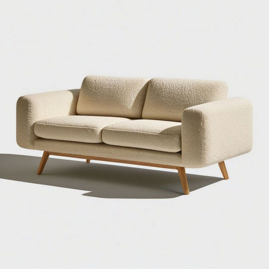 2-Sitzer-Sofa 160 x 85 x 82 cm in Creme/Natur mit Bouclé-Bezug und Massivholzfüssen